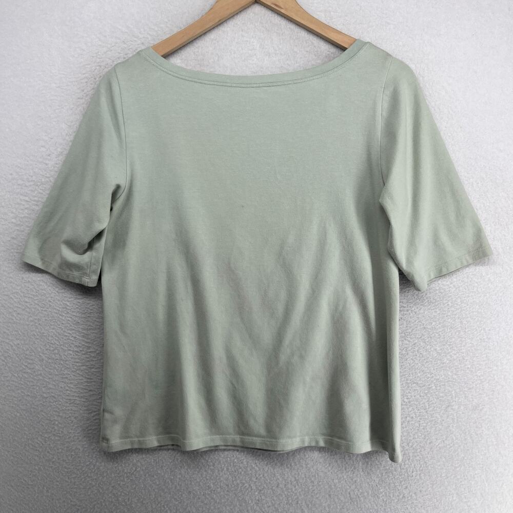 EILEEN FISHER Top M Stretch Organic Cotton Jersey 3/4 Sleeve Basic Green USA - Picture 2 of 10